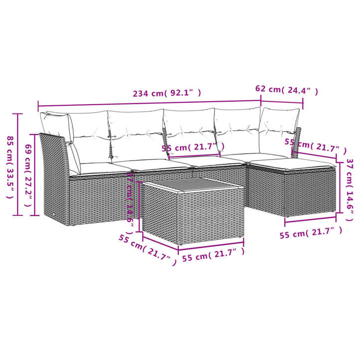 sofasæt til haven 6 dele med hynder polyrattan beige