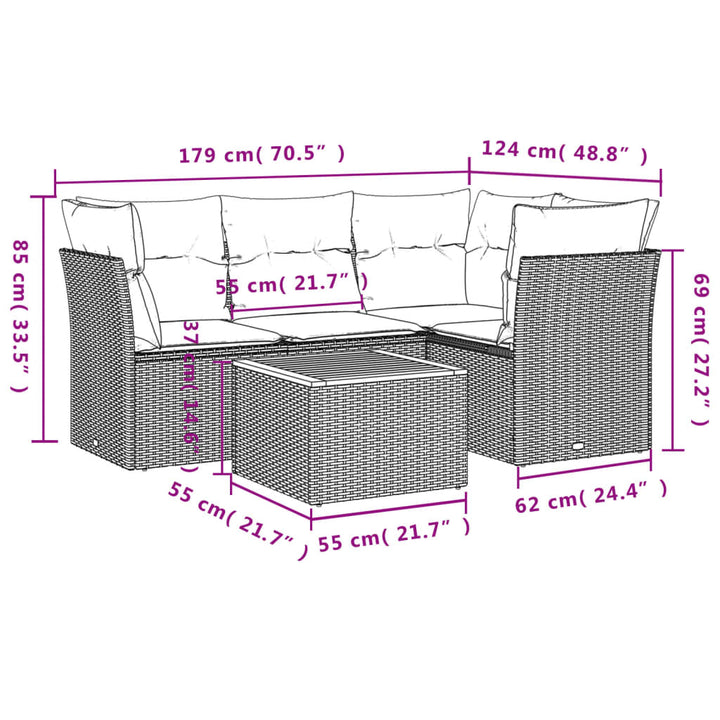 sofasæt til haven 5 dele med hynder polyrattan beige