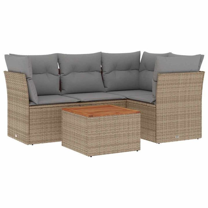 sofasæt til haven 5 dele med hynder polyrattan beige