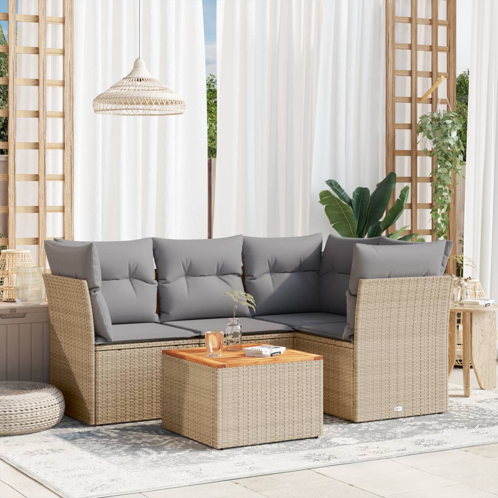 sofasæt til haven 5 dele med hynder polyrattan beige
