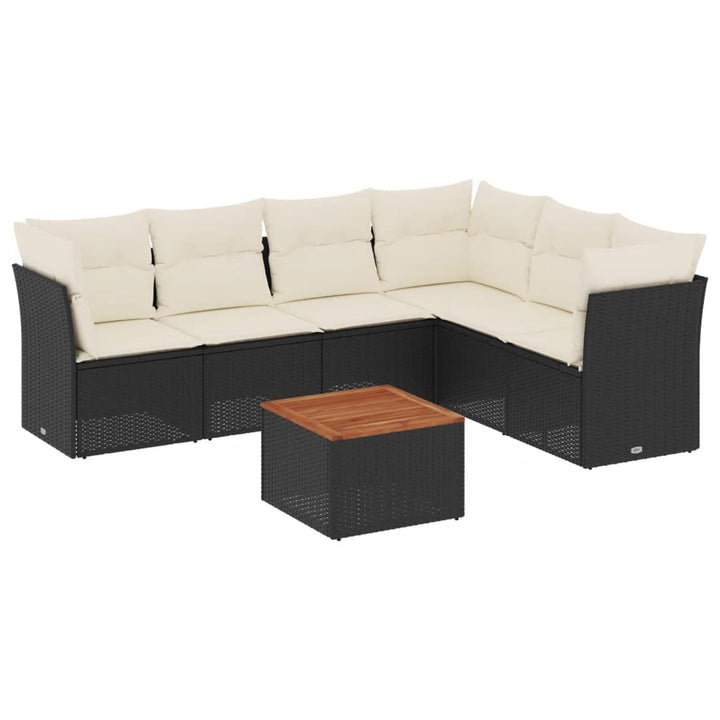 sofasæt til haven 7 dele med hynder polyrattan sort