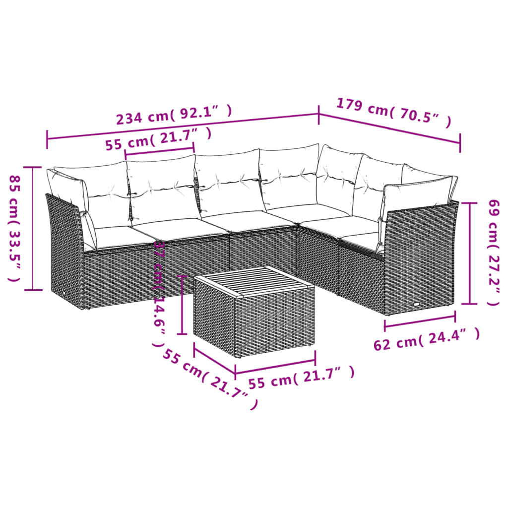 sofasæt til haven 7 dele med hynder polyrattan beige