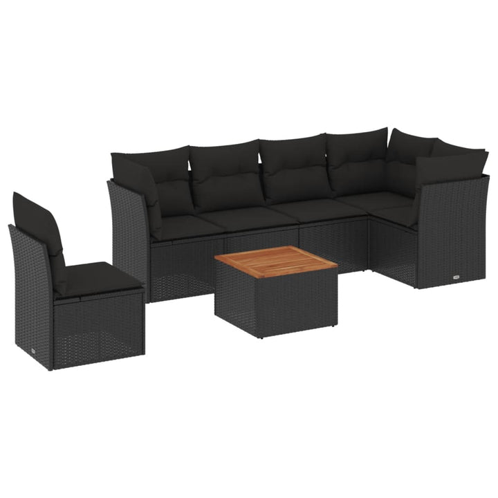 sofasæt til haven 7 dele med hynder polyrattan sort