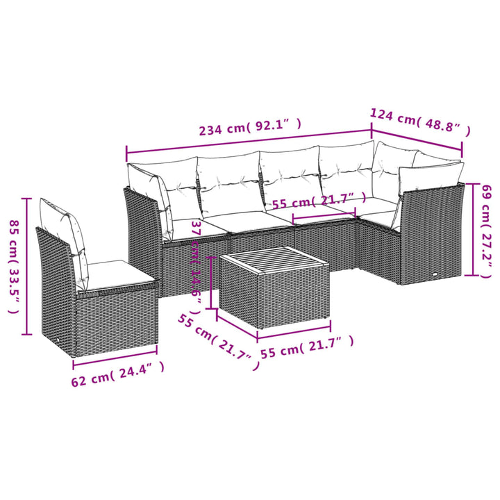 sofasæt til haven 7 dele med hynder polyrattan beige
