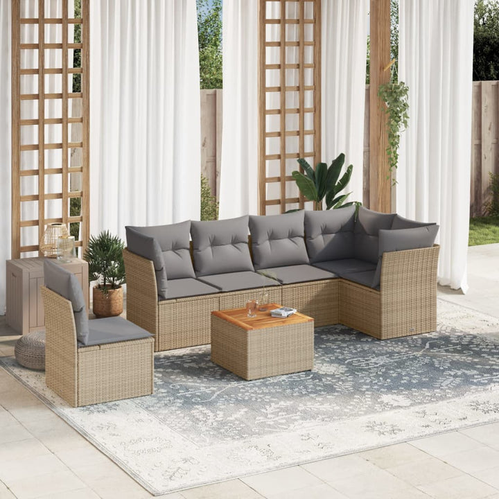 sofasæt til haven 7 dele med hynder polyrattan beige