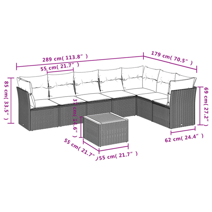 sofasæt til haven 8 dele med hynder polyrattan beige