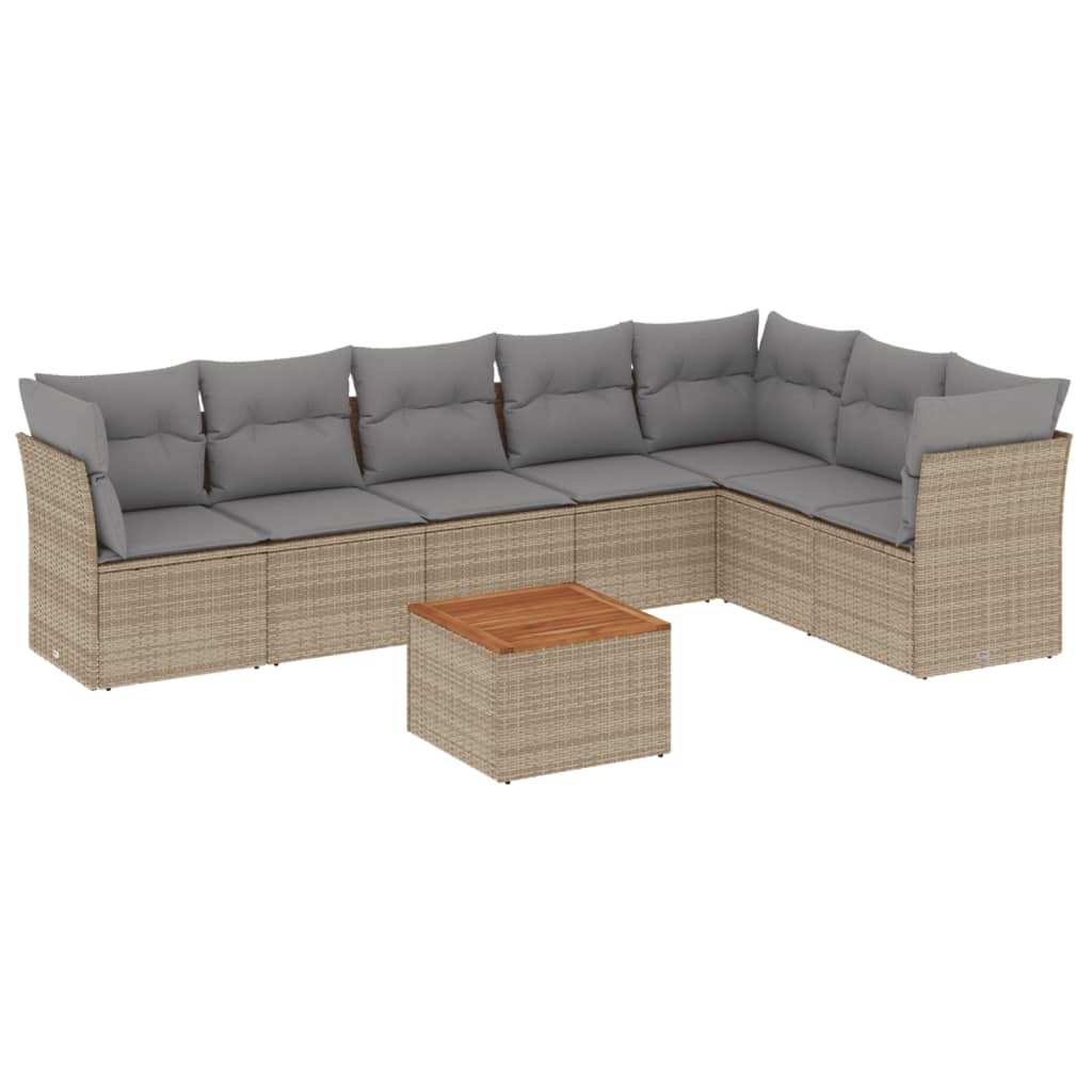 sofasæt til haven 8 dele med hynder polyrattan beige
