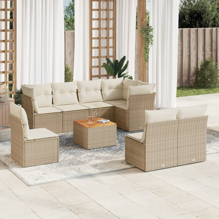 sofasæt til haven 9 dele med hynder polyrattan beige