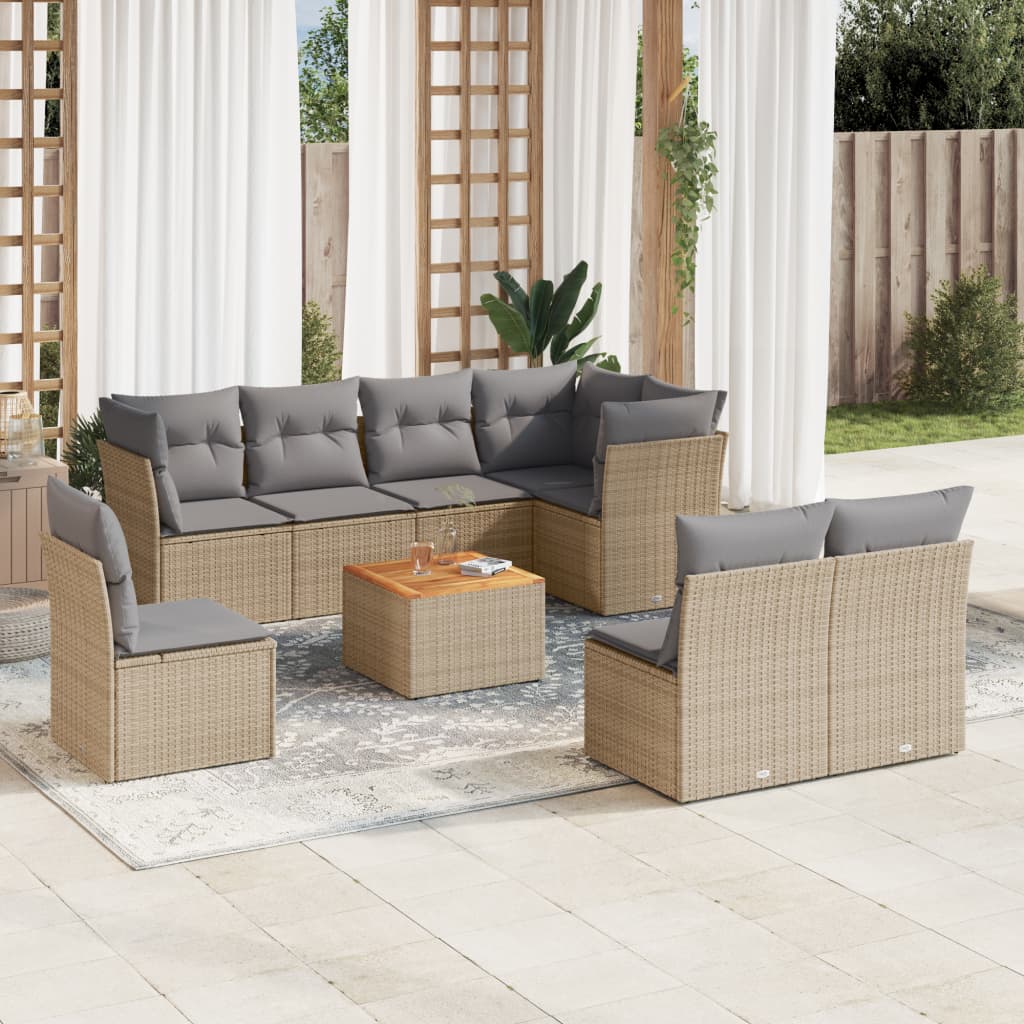 sofasæt til haven 9 dele med hynder polyrattan beige
