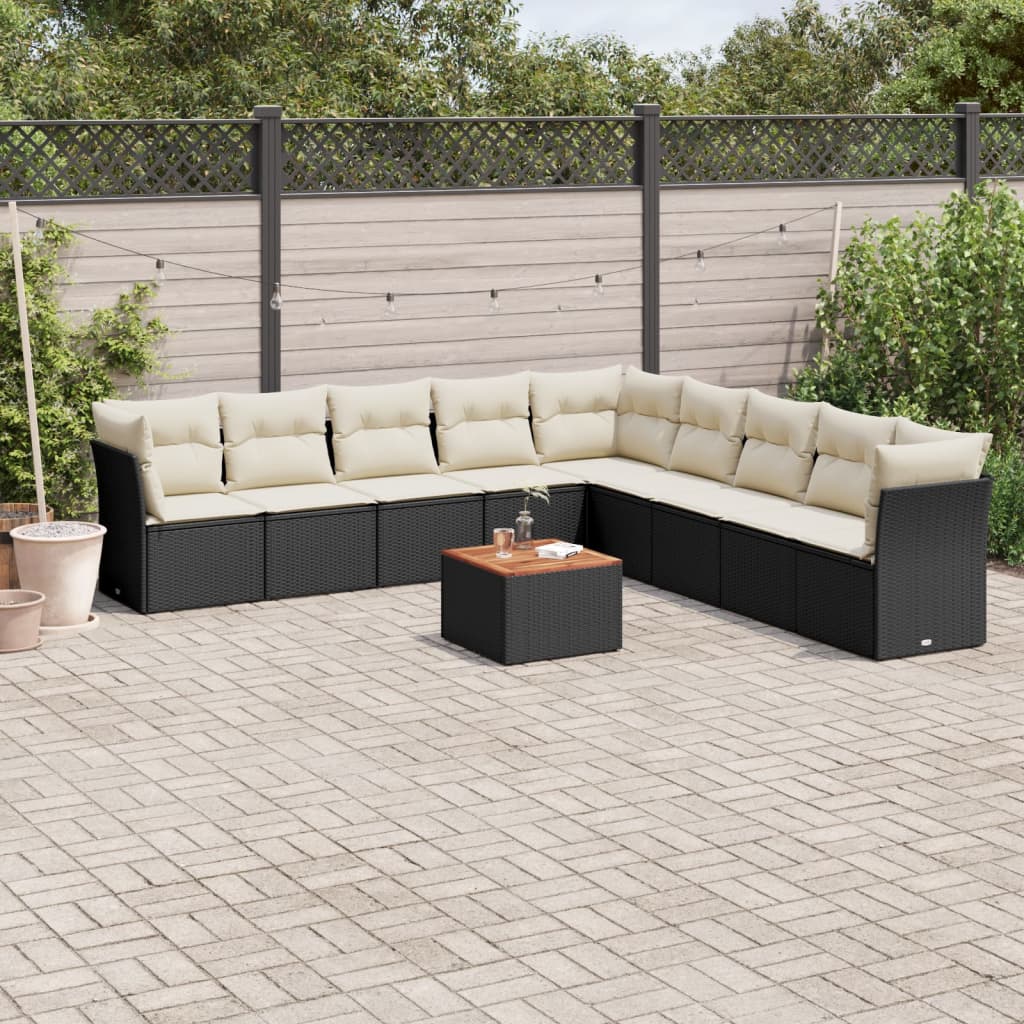 sofasæt til haven 10 dele med hynder polyrattan sort