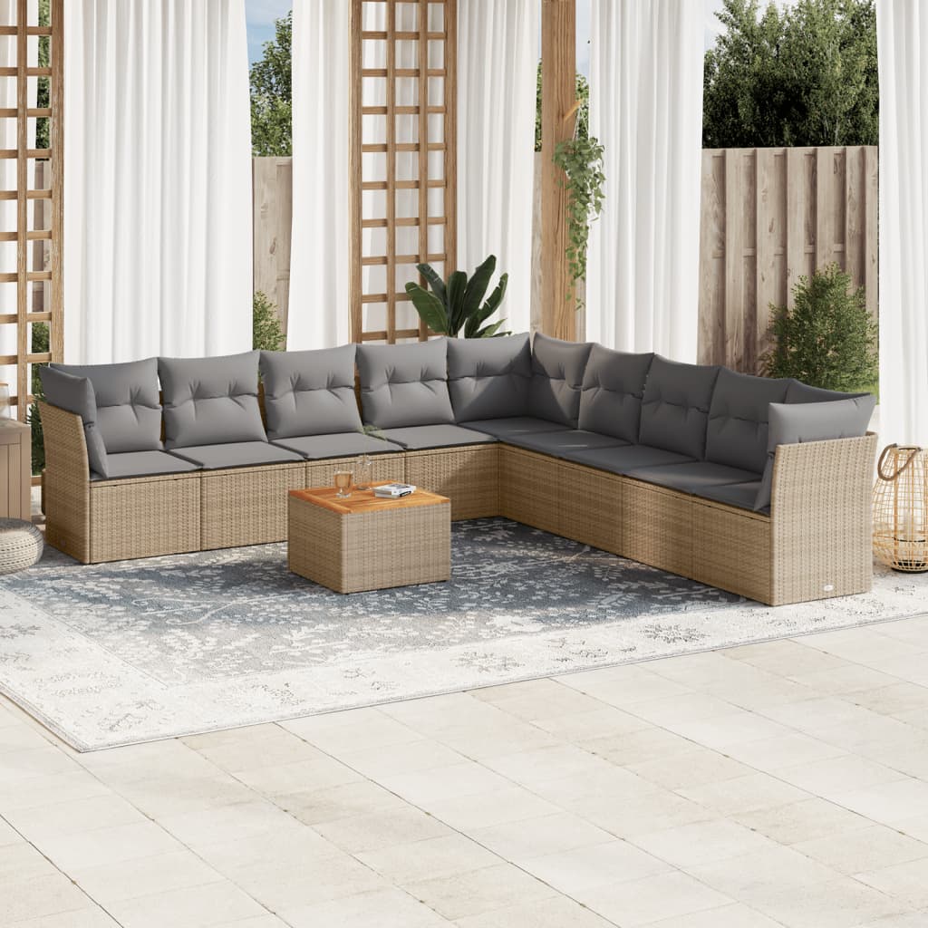 sofasæt til haven 10 dele med hynder polyrattan beige