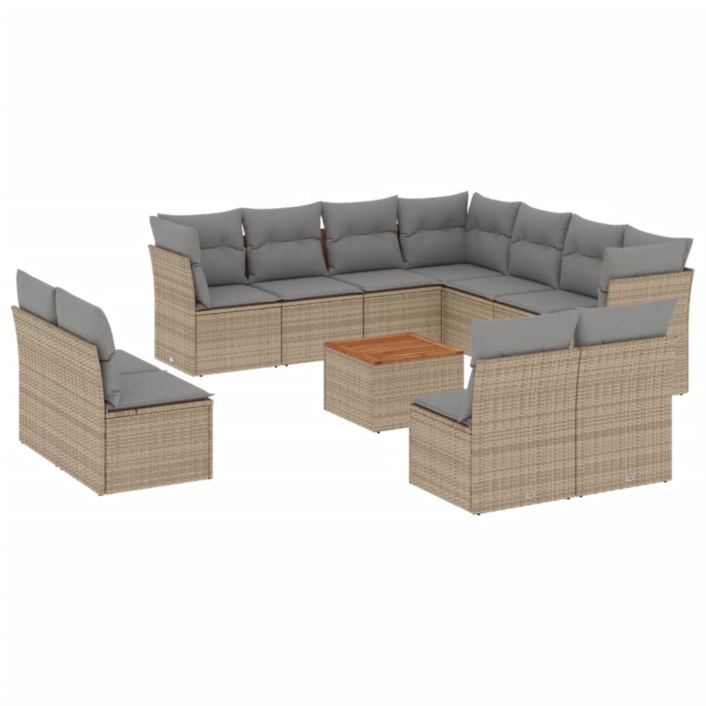 sofasæt til haven 12 dele med hynder polyrattan beige