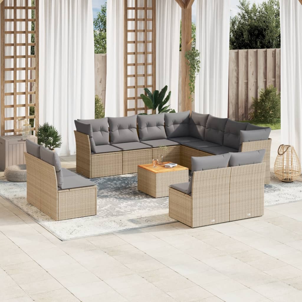 sofasæt til haven 12 dele med hynder polyrattan beige