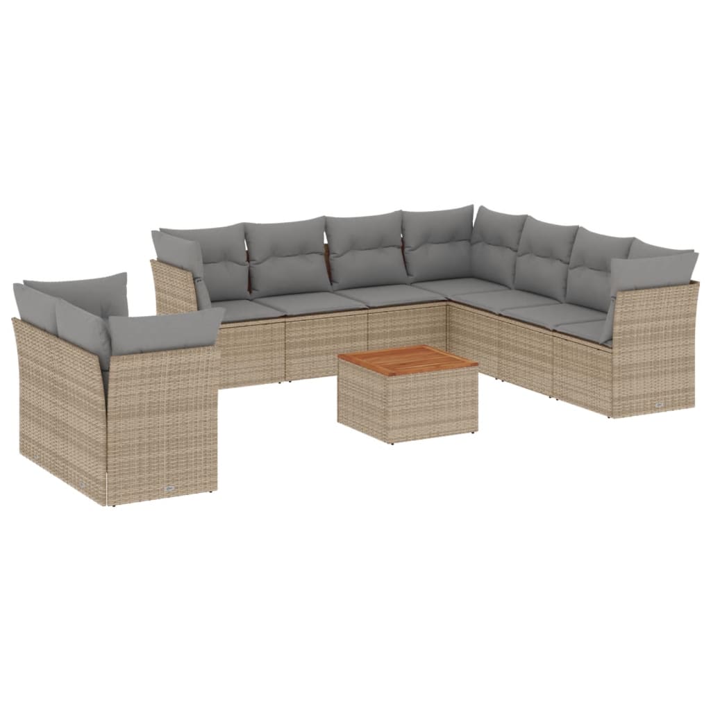 sofasæt til haven 10 dele med hynder polyrattan beige