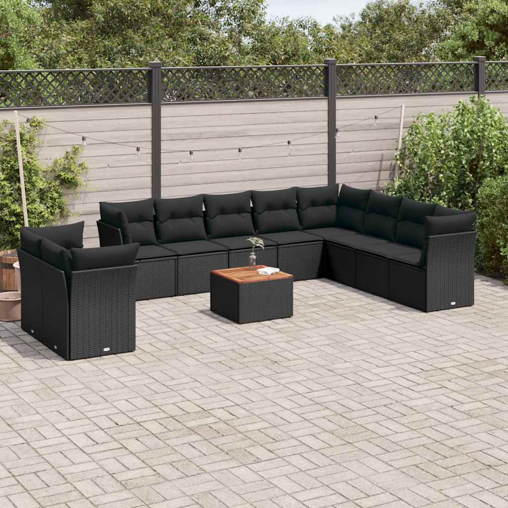 sofasæt til haven 11 dele med hynder polyrattan sort