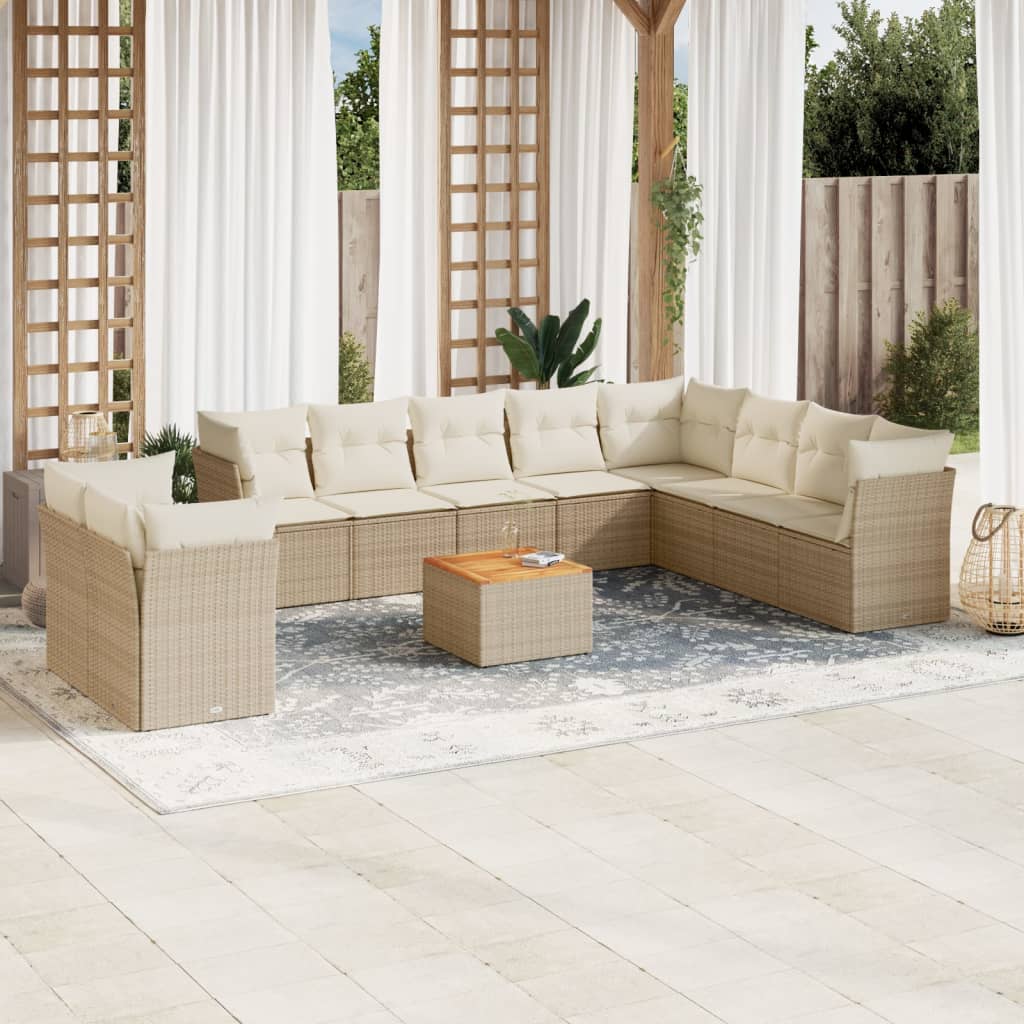 sofasæt til haven 11 dele med hynder polyrattan beige