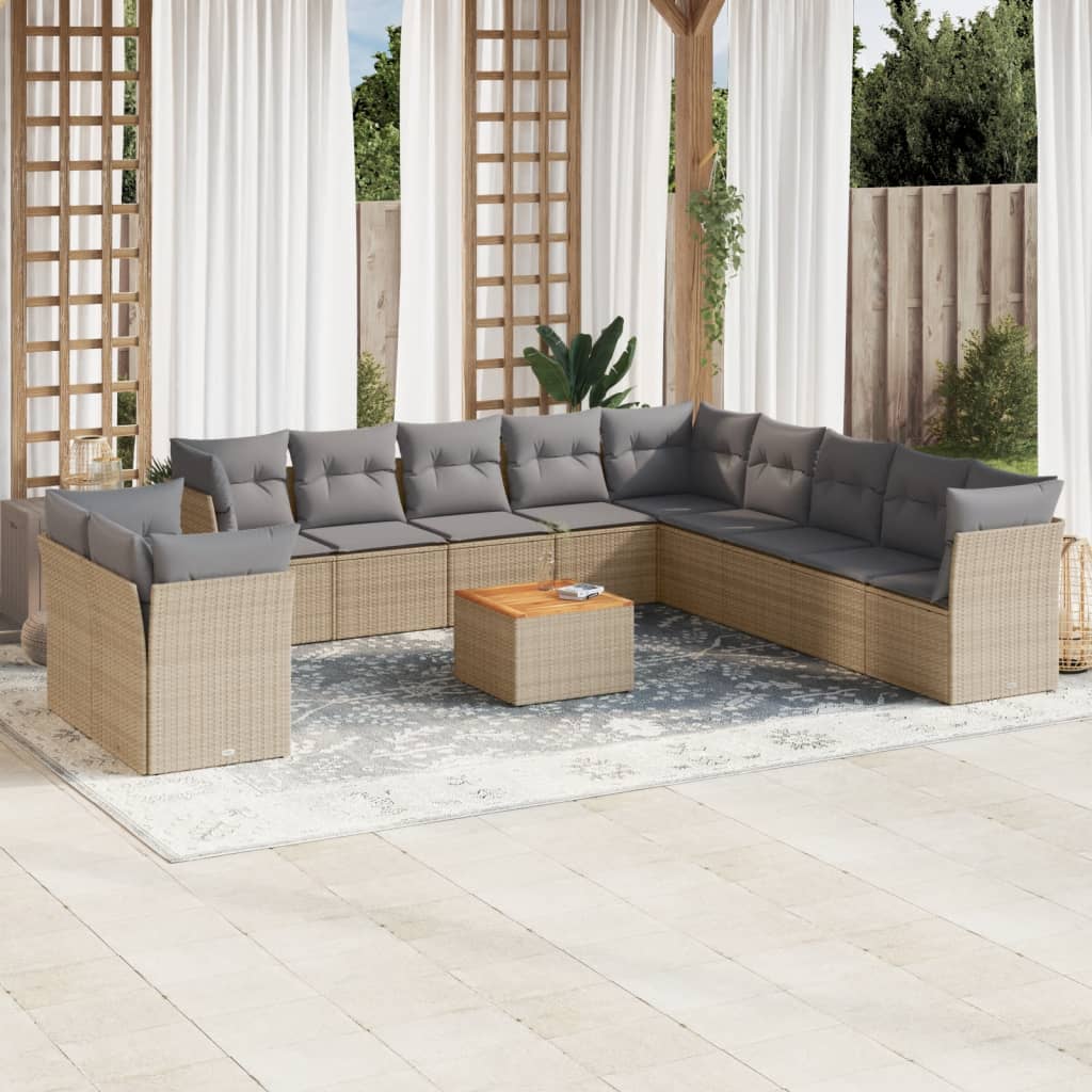 sofasæt til haven 12 dele med hynder polyrattan beige