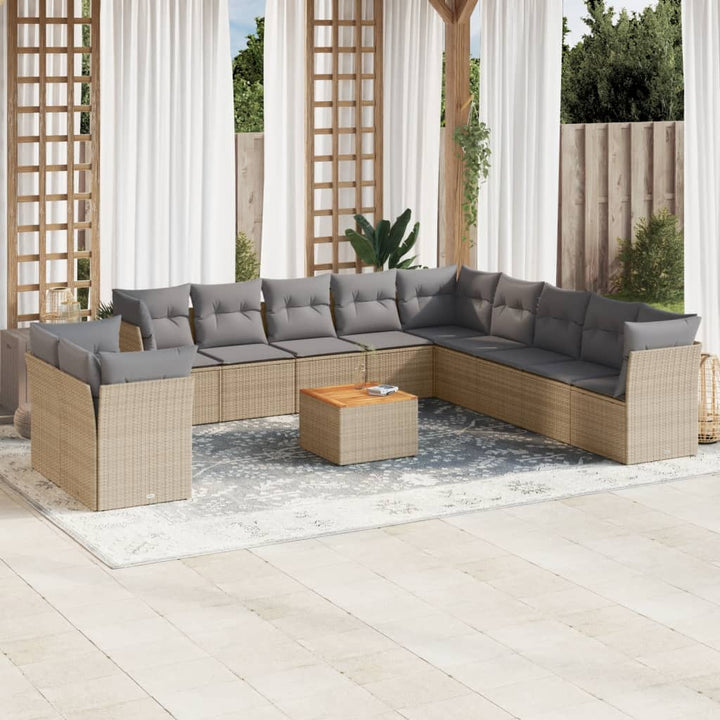 sofasæt til haven 12 dele med hynder polyrattan beige
