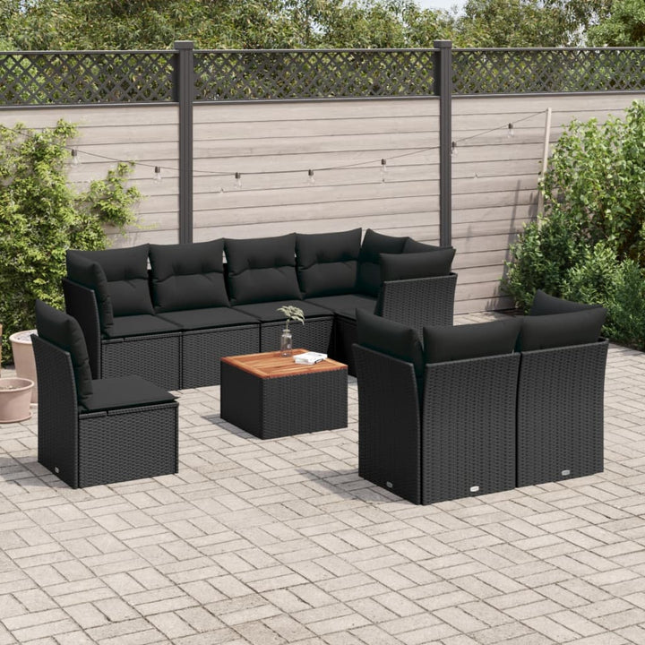 sofasæt til haven 9 dele med hynder polyrattan sort
