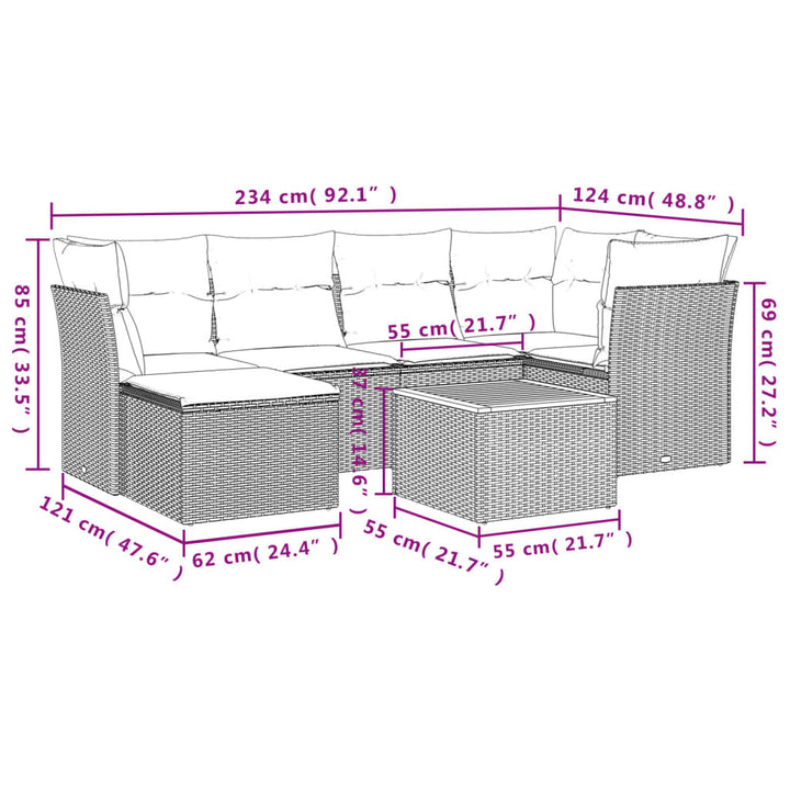 sofasæt til haven 7 dele med hynder polyrattan beige