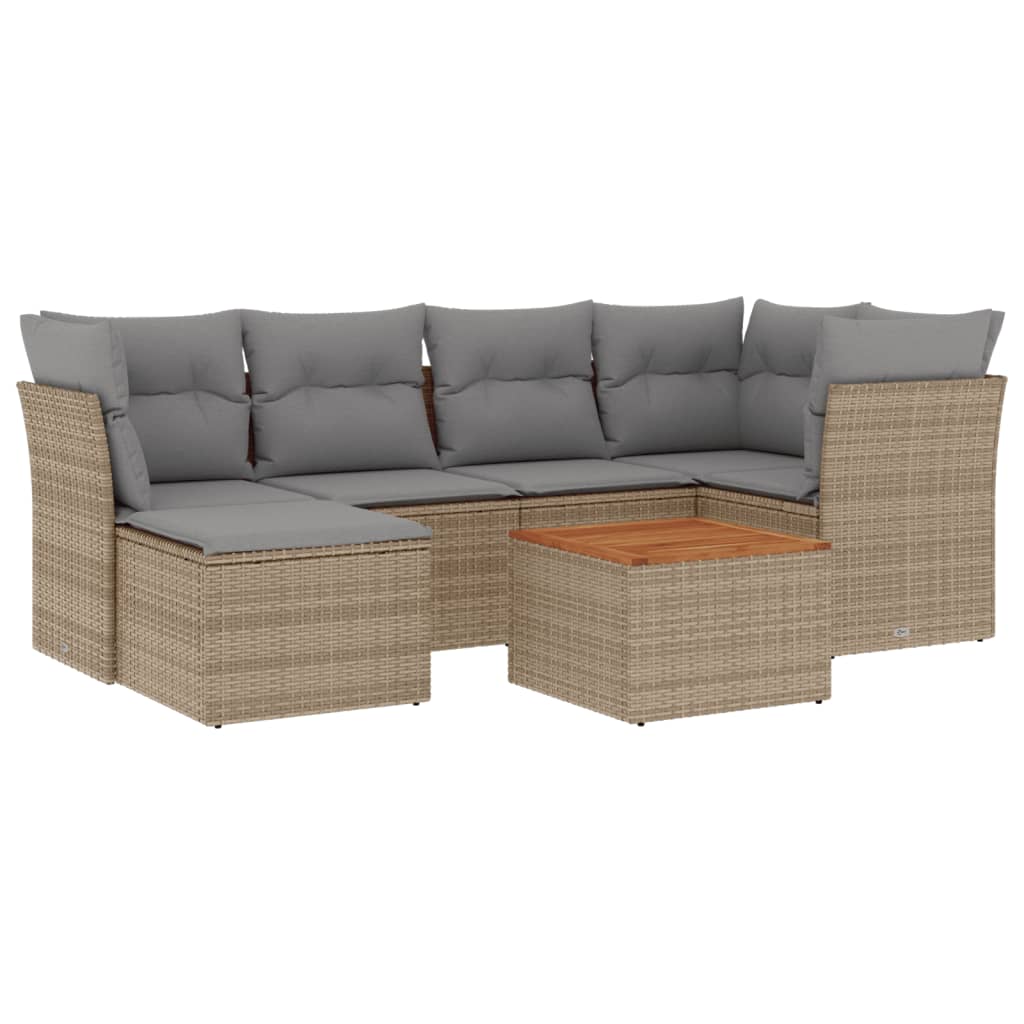sofasæt til haven 7 dele med hynder polyrattan beige
