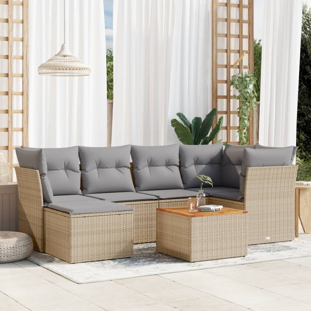 sofasæt til haven 7 dele med hynder polyrattan beige