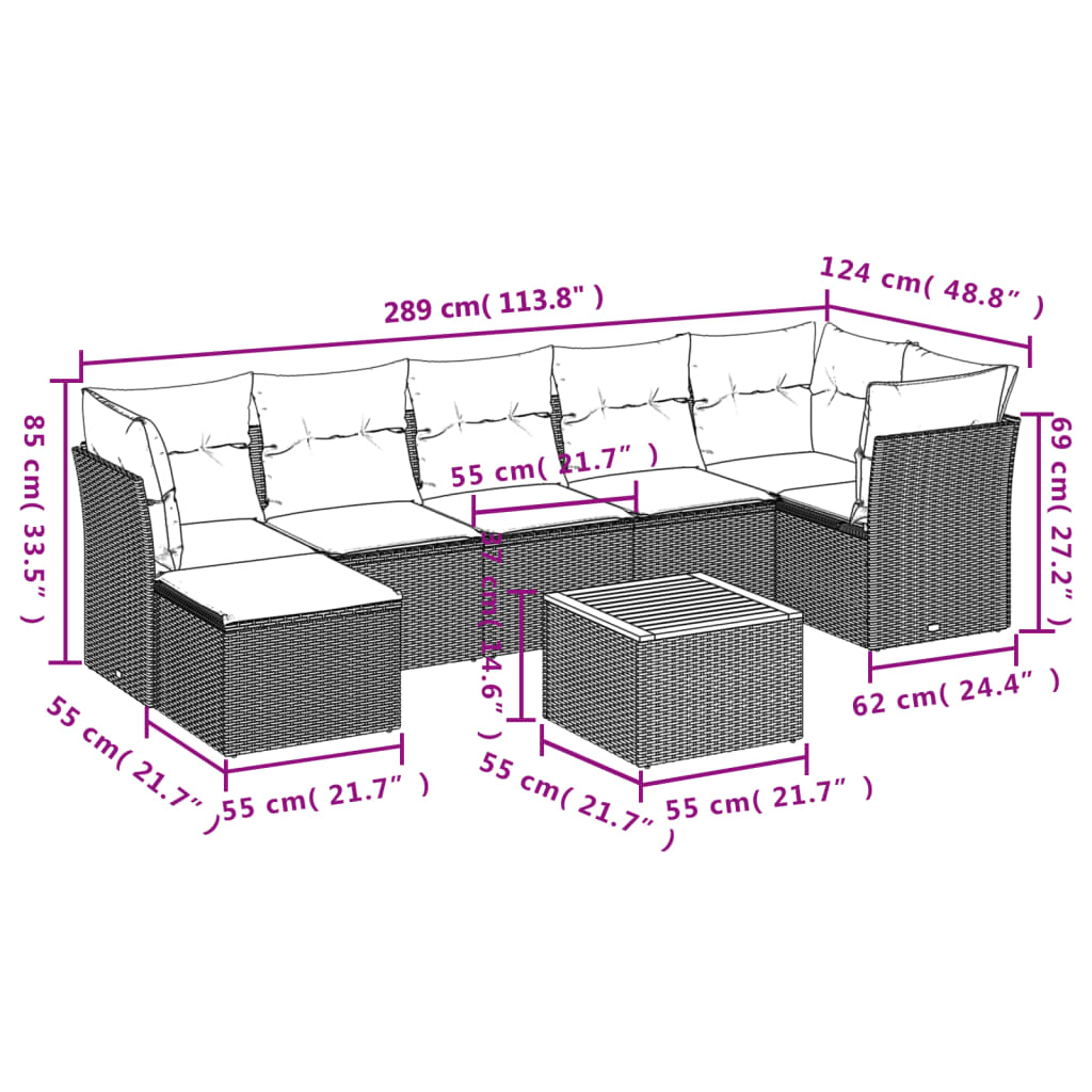 sofasæt til haven 8 dele med hynder polyrattan beige