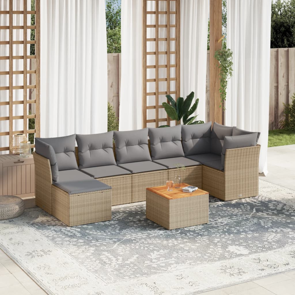 sofasæt til haven 8 dele med hynder polyrattan beige