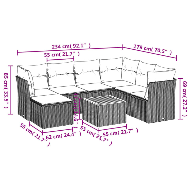 sofasæt til haven 8 dele med hynder polyrattan grå