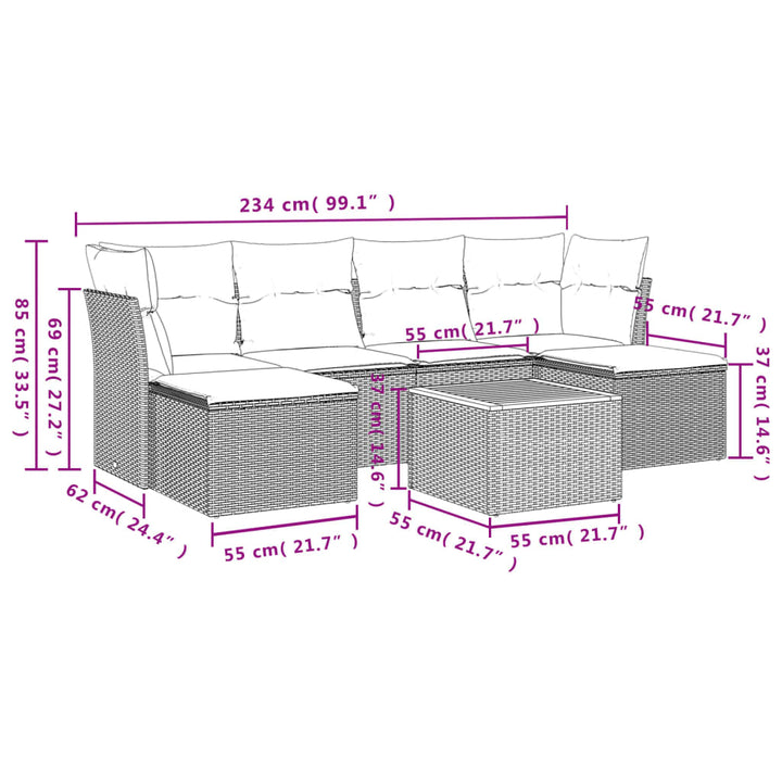 sofasæt til haven 7 dele med hynder polyrattan sort