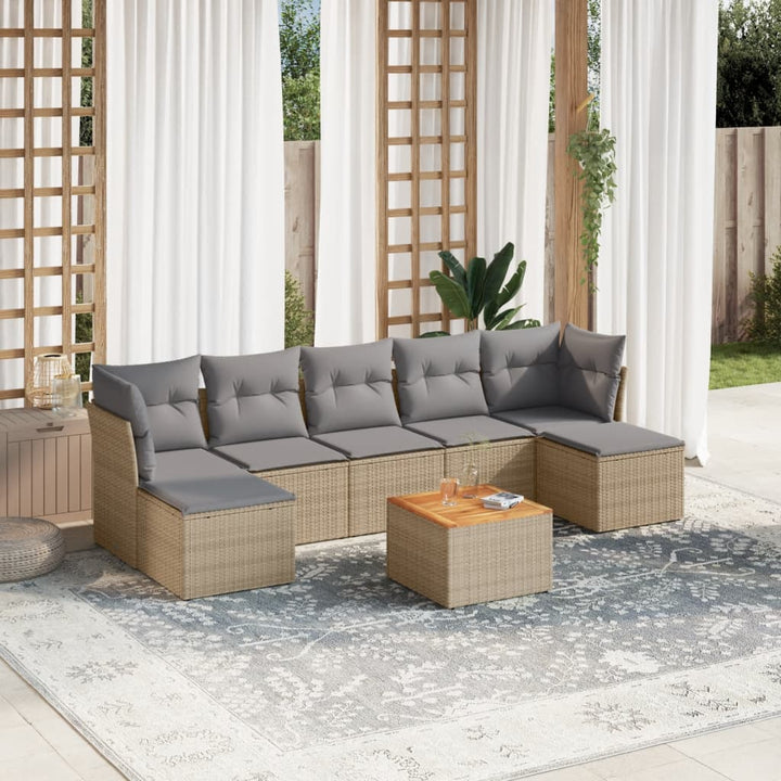 sofasæt til haven 8 dele med hynder polyrattan beige