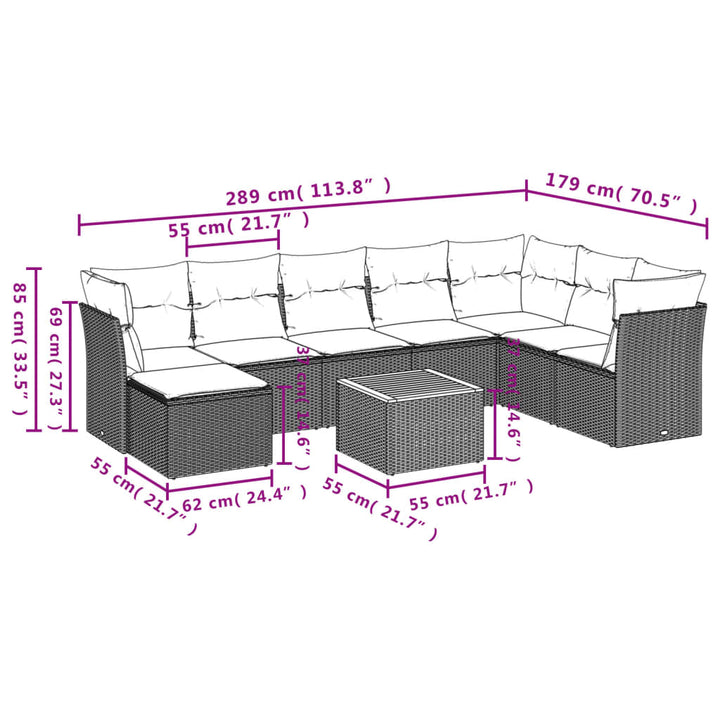 sofasæt til haven 9 dele med hynder polyrattan sort