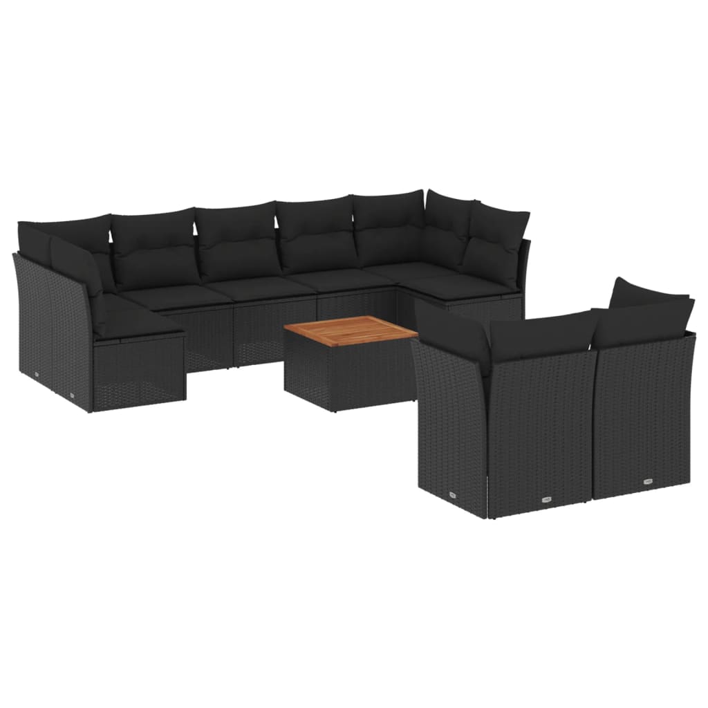 sofasæt til haven 10 dele med hynder polyrattan sort