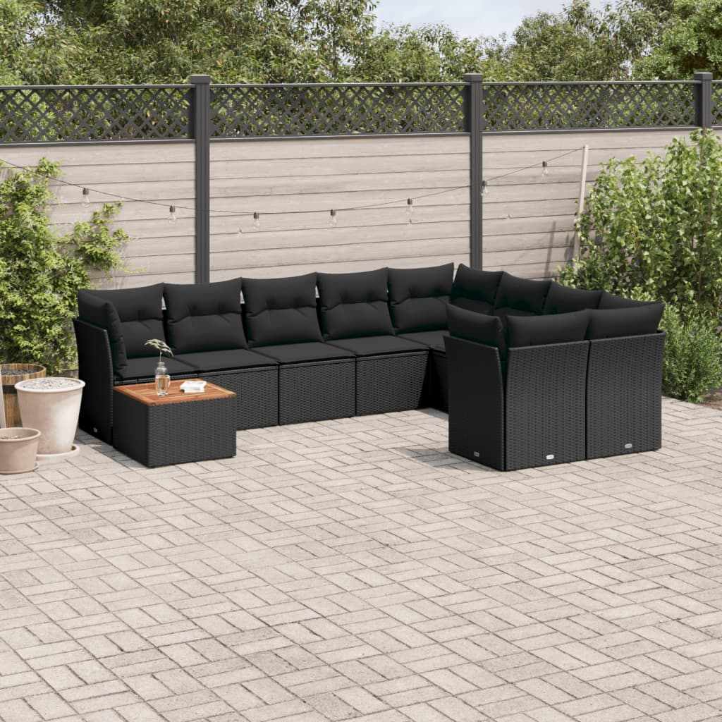 sofasæt til haven 10 dele med hynder polyrattan sort