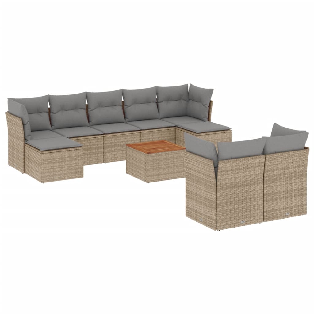 sofasæt til haven 10 dele med hynder polyrattan beige
