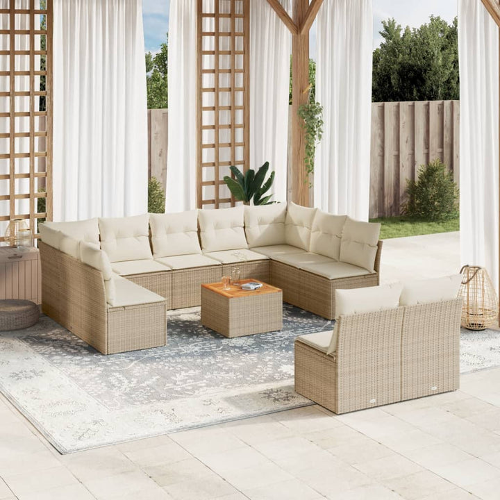 sofasæt til haven 12 dele med hynder polyrattan beige