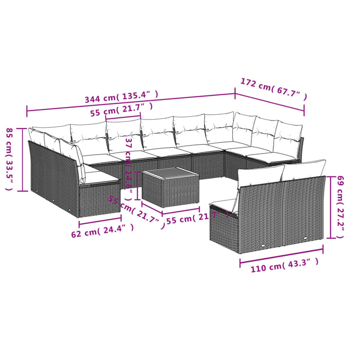 sofasæt til haven 13 dele med hynder polyrattan beige