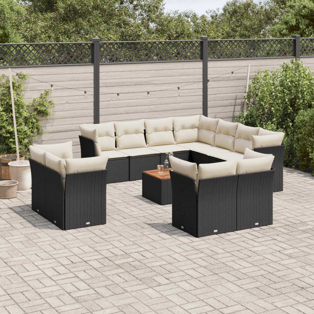 sofasæt til haven 12 dele med hynder polyrattan sort
