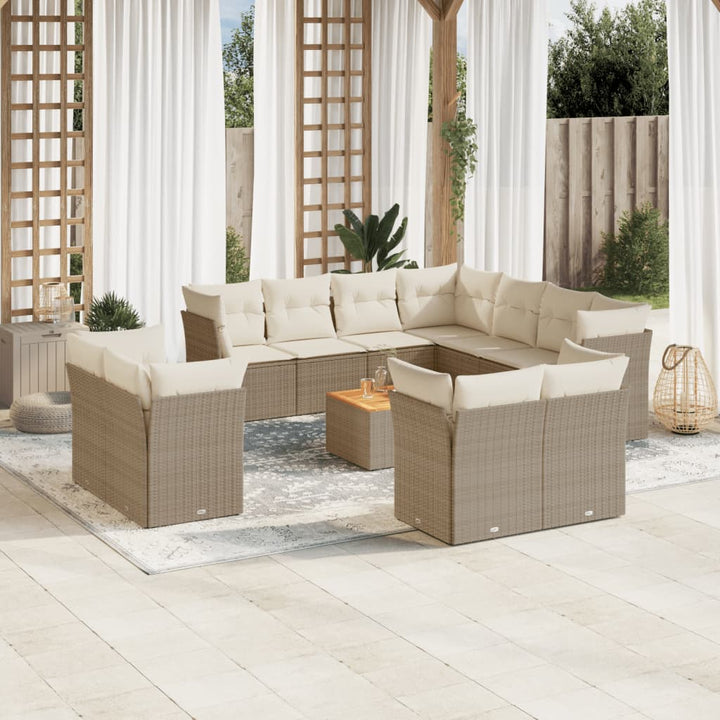 sofasæt til haven 12 dele med hynder polyrattan beige