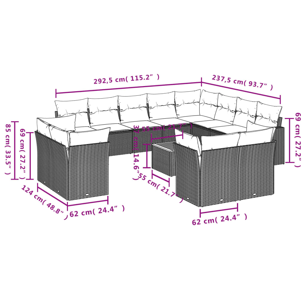 sofasæt til haven 13 dele med hynder polyrattan beige