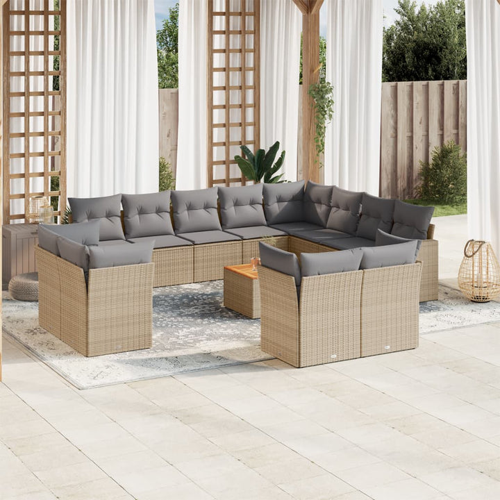 sofasæt til haven 13 dele med hynder polyrattan beige