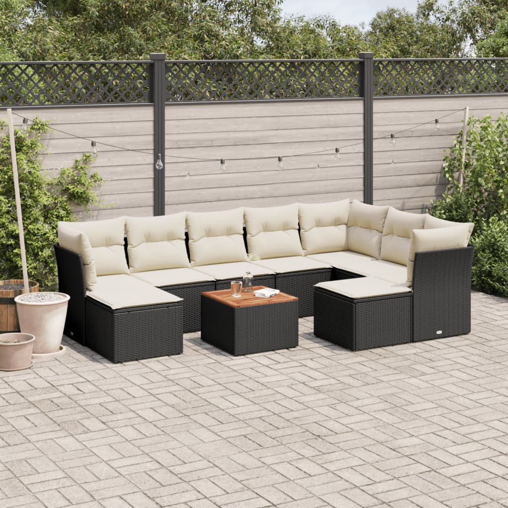 sofasæt til haven 10 dele med hynder polyrattan sort