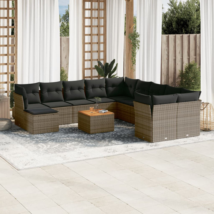 sofasæt til haven 12 dele med hynder polyrattan grå