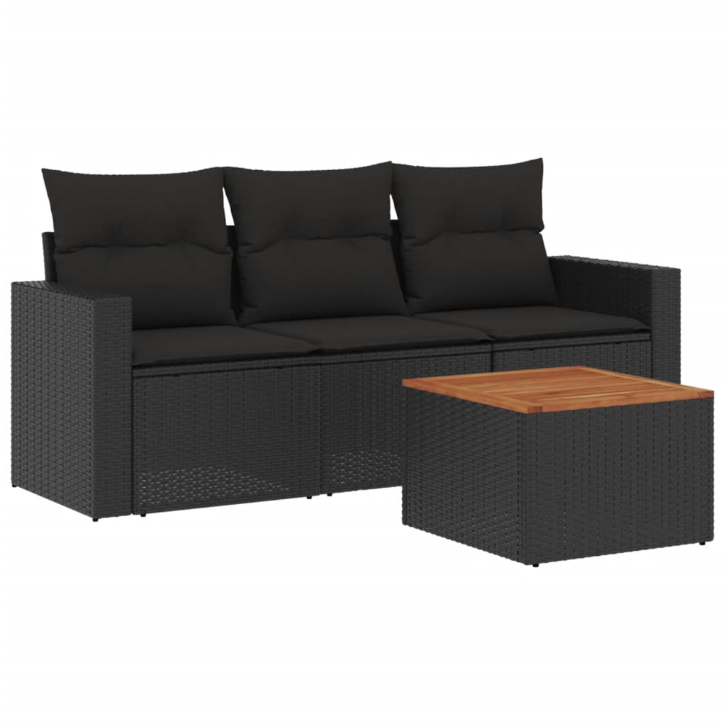 sofasæt til haven 4 dele med hynder polyrattan sort