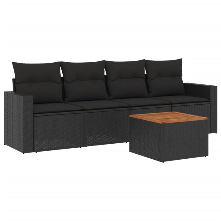 sofasæt til haven 5 dele med hynder polyrattan sort