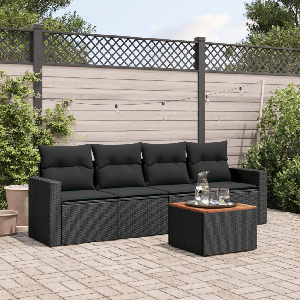 sofasæt til haven 5 dele med hynder polyrattan sort