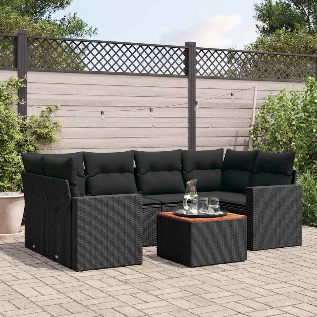 sofasæt til haven 7 dele med hynder polyrattan sort
