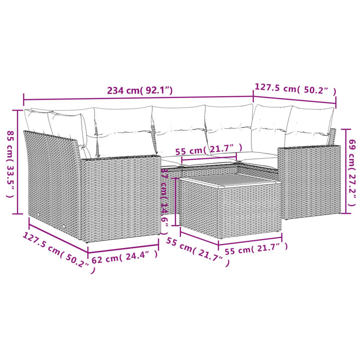 sofasæt til haven 7 dele med hynder polyrattan sort
