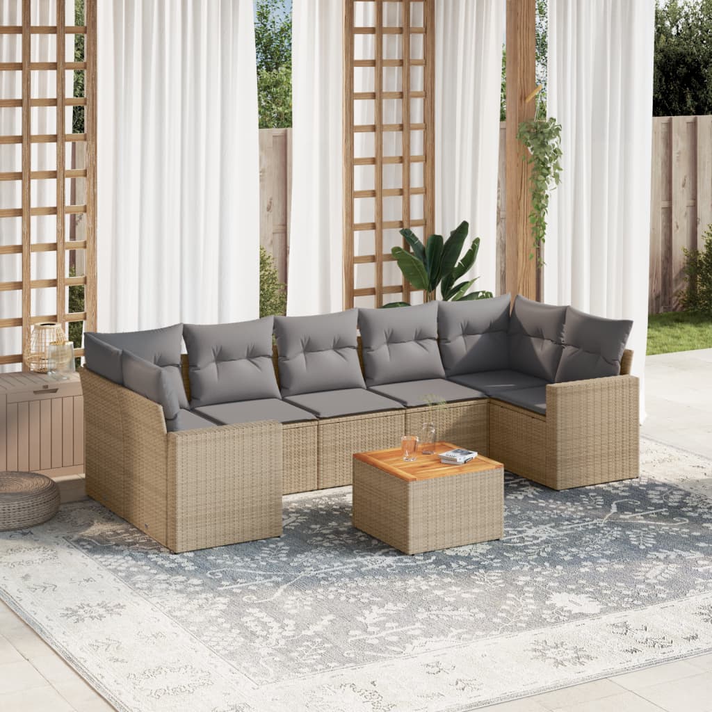 sofasæt til haven 8 dele med hynder polyrattan beige