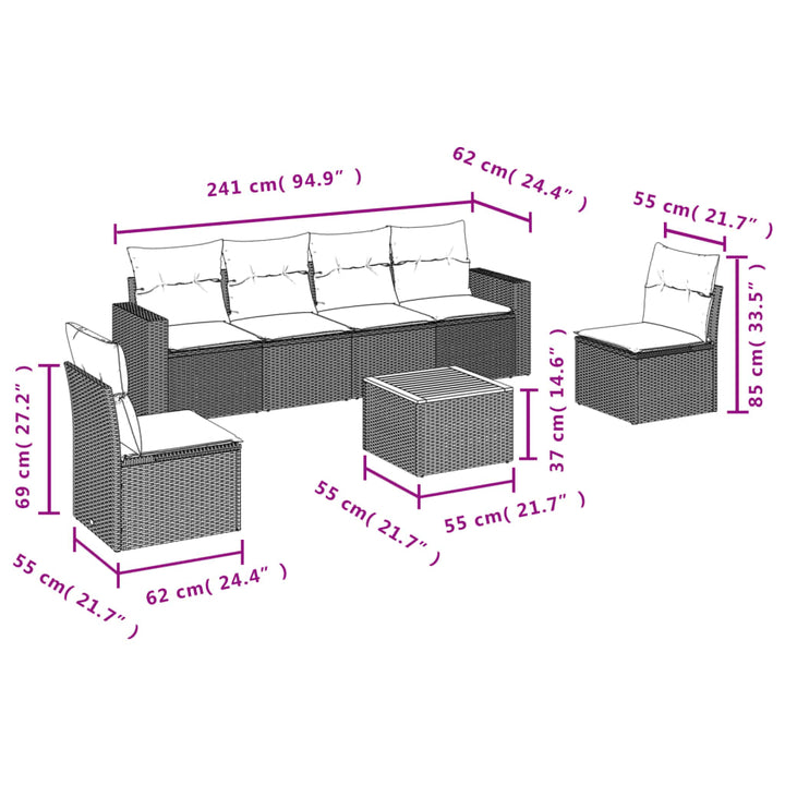 sofasæt til haven 7 dele med hynder polyrattan sort